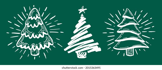 Set of Christmas trees hand drawn. Vector illustration.
