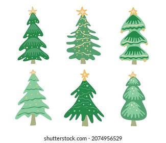 conjunto de árboles de Navidad. ilustraciones aisladas de vectores dibujadas a mano