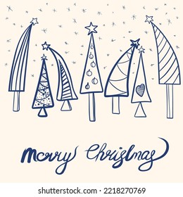 Set of Christmas trees hand drawn elements for your design 