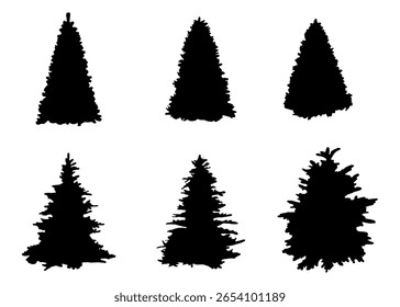 Set of Christmas trees. Holiday design for cards, banners, packaging and textiles. Traditional symbol of Christmas and New Year. 