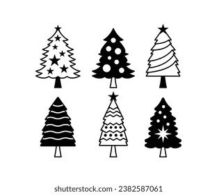 set of christmas trees icon design collections black white simple style vector 