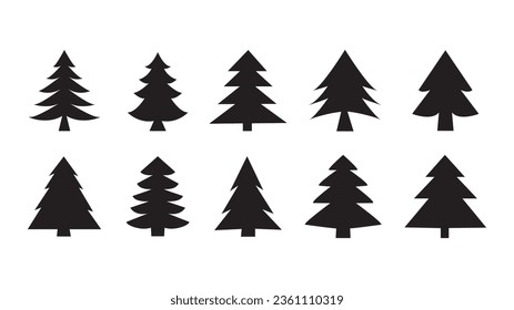 Set of Christmas trees icons, modern flat design. Vector