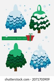 Set and Christmas trees isolated in flat style