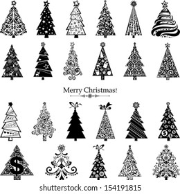 Set of  Christmas Trees isolated on White background. 23 designs in one file.  Vector illustration 