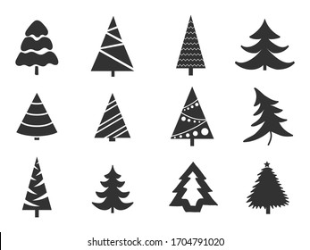 Set of Christmas  trees isolated on white. Decorations for Christmas. Vector illustration.