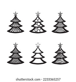 Set of Christmas trees isolated on white. Decorations for Christmas. Vector
