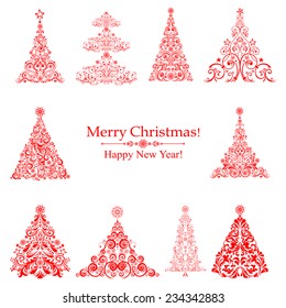 set of christmas trees isolated on White background. Vector illustration 