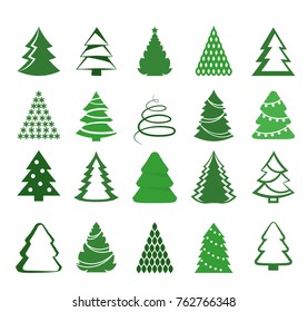 A set of Christmas trees isolated on a white background. Flat element of design.