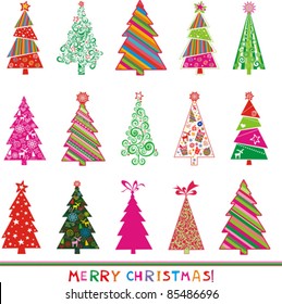 set of christmas trees isolated on White background. Vector illustration