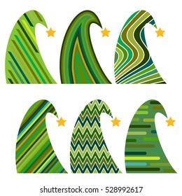 Set of Christmas trees. Isolated vector illustration for Merry Christmas and Happy New Year.
