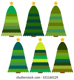 Set of Christmas trees. Isolated vector illustration for Merry Christmas and Happy New Year.
