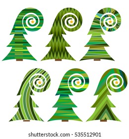 Set of Christmas trees. Isolated vector illustration for Merry Christmas and Happy New Year.
