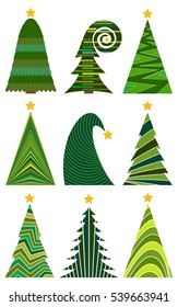 Set of Christmas trees. Isolated vector illustration for Merry Christmas and Happy New Year.