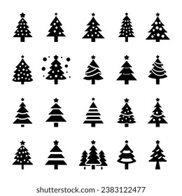 Set of Christmas trees for Merry Christmas and Happy New Year. Isolated design background. Vector set.	