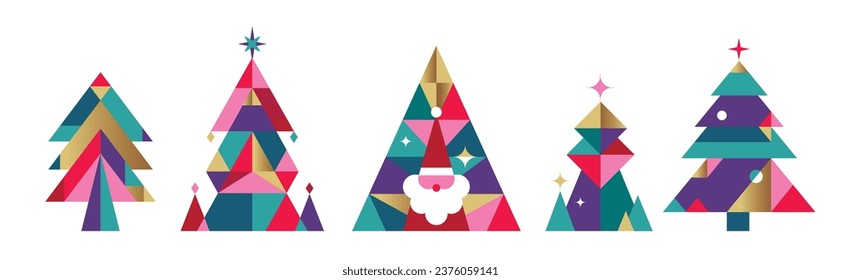 Set of Christmas trees in modern minimalist geometric style.