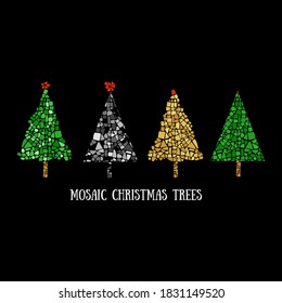 Set of Christmas trees in Mosaic style