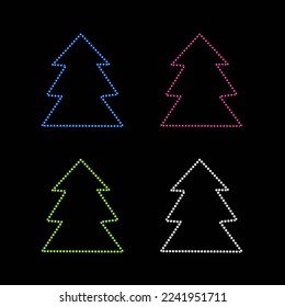A set of Christmas trees with a neon effect.