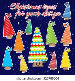 Set of Christmas trees. New year gift. To design and decoration. Design for greeting cards, gift wrapping paper, Christmas and New Year's background