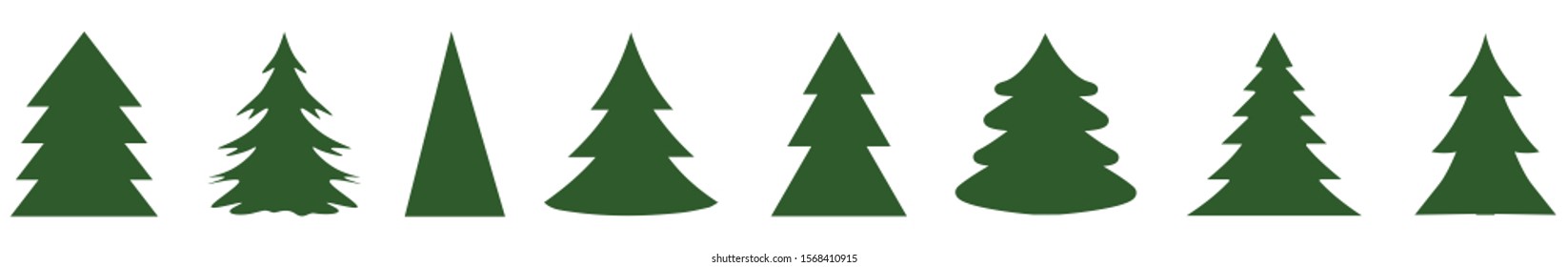 Set of christmas trees on white