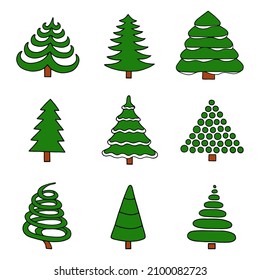 Set of Christmas trees on a white background. Vector illustration.