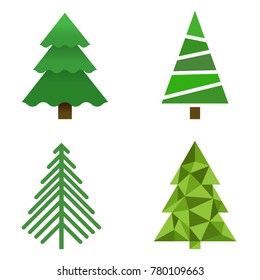 Set of Christmas trees painted in different styles isolated on white background. Vector illustration.