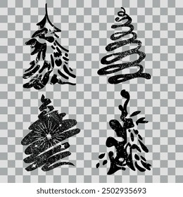 Set of Christmas trees. Pine tree vector element for Christmas design in grunge style