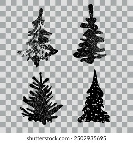 Set of Christmas trees. Pine tree vector element for Christmas design in grunge style