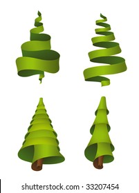 Set of Christmas trees, ribbon - vector
