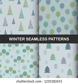 Set of Christmas trees seamless pattern.Vector illustration.