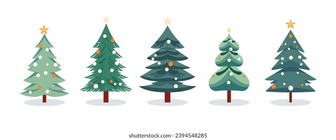 Set of Christmas trees in simple style for winter holidays. Xmas fir and pine collection.