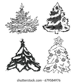 Set of christmas trees. Sketch vector illustration