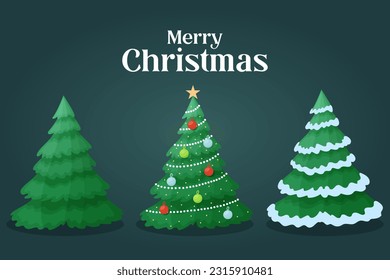 Set Christmas trees, with snow, decorated Christmas trees, Christmas, vector illustration