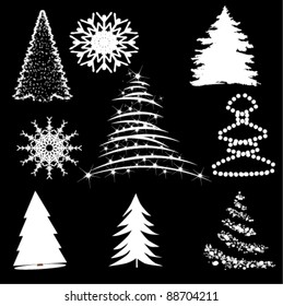 Set of Christmas Trees and snowflakes