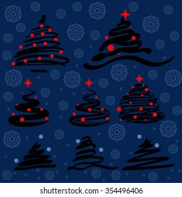 set of Christmas trees, snowflakes background - Shutterstock ID 354496406