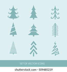 Set of Christmas trees, spruce, pine. Vector icons
