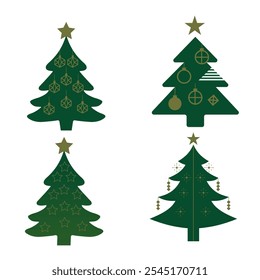 ein Satz Weihnachtsbäume mit Stern und Licht für einen fröhlichen Weihnachtstag