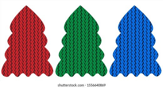 Set of Christmas trees in the style of knitted toys. The concept of Christmas holidays and the new year