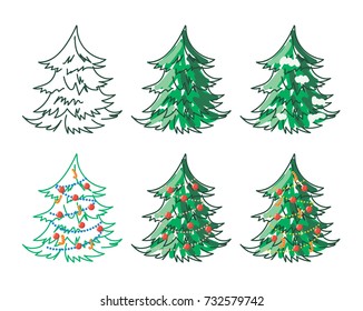 The set of Christmas trees - the symbol of Christmas and New Year on a white background