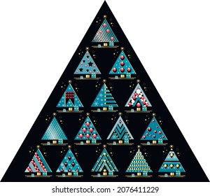 Conjunto de iconos de geometría triangular de árboles de navidad. Gráficos vectoriales.
