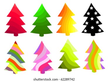 Set of Christmas trees in various colors. Vector illustration