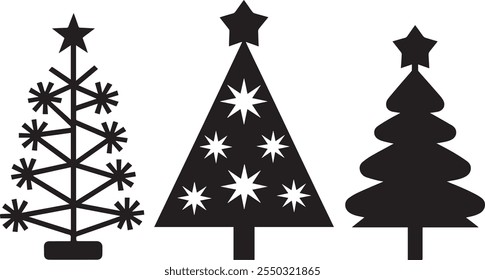 Conjunto de árboles de Navidad Arte vectorial para tarjetas de felicitación únicas 