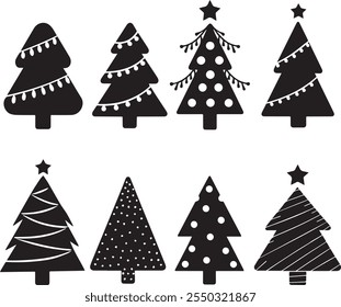 Conjunto de árboles de Navidad Arte vectorial para tarjetas de felicitación únicas 