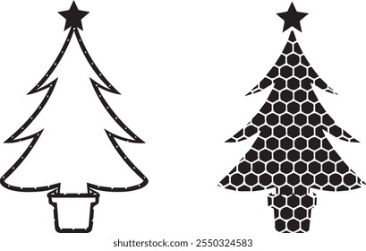 Conjunto de Arte vectorial de árboles de Navidad para tarjetas de felicitación únicas y patrón de doodle decorado