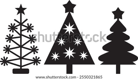 Set of Christmas trees vector art for unique greeting cards 