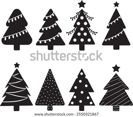 Set of Christmas trees vector art for unique greeting cards 