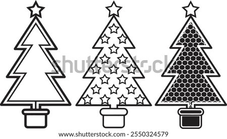 Set of Christmas trees vector art for unique greeting cards and decorated doodle pattern