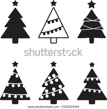 Set of Christmas trees vector art for unique greeting cards and decorated doodle pattern