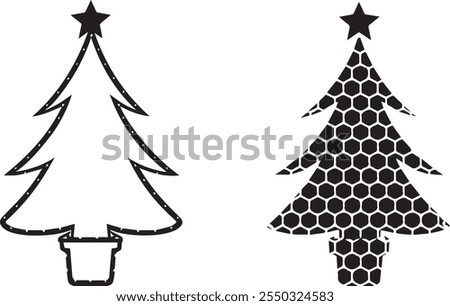 Set of Christmas trees vector art for unique greeting cards and decorated doodle pattern