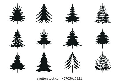 Set Christmas Trees. Vector Illustration and Icons. 
