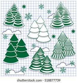 A set of Christmas trees. Vector illustration.
